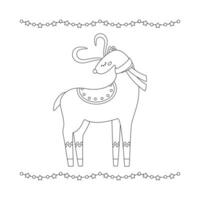 Set of Christmas deer in a scarf, frame with garland. vector