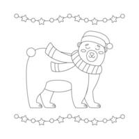 Set of Christmas bear with a red hat and scarf, frame with garland. vector