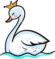 Swan with a crown, illustration, vector on white background