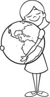 Child and Earth Line Art vector