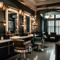 AI generated A vintage-inspired barbershop with polished chrome finishes and photo