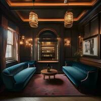 AI generated A vintage-inspired speakeasy with velvet couches, dim lighting, photo