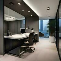 AI generated A sleek modern office with glass walls, minimalist photo