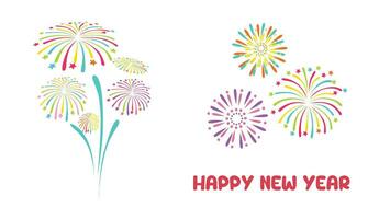 Fireworks vector set. Happy new year concept. Flat vector in cartoon style isolated on white background.