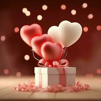 Happy valentine's day concept with red gift box and heart  shaped balloons romantic banner love concept by AI Generated photo