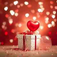 Happy valentine's day concept with red gift box and heart  shaped balloons romantic banner love concept by AI Generated photo