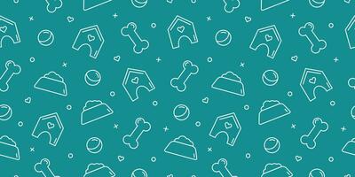 Seamless pattern and background with bones, house, bowl, toys and hearts. Abstract vector illustration for pet shop websites and prints, social media posts, animal product design