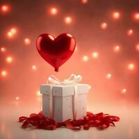 Happy valentine's day concept with red gift box and heart  shaped balloons romantic banner love concept by AI Generated photo