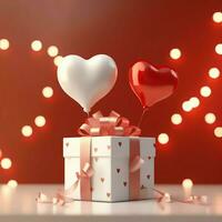 Happy valentine's day concept with red gift box and heart  shaped balloons romantic banner love concept by AI Generated photo