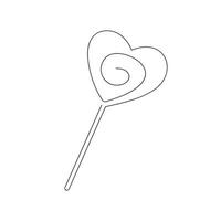 Heart-shaped lollipop drawn in one continuous line. One line drawing, minimalism. Vector illustration.
