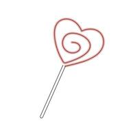 Heart-shaped lollipop drawn in one continuous line in color. One line drawing, minimalism. Vector illustration.