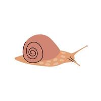 Snail. Vector illustration of a cute snail in flat style with doodle elements. Snail in Scandinavian style for your design.