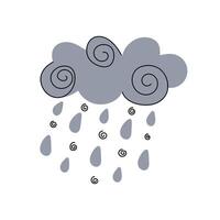 Thundercloud. Rain cloud in flat style with doodle elements. Vector illustration, weather icon in scandinavian style.