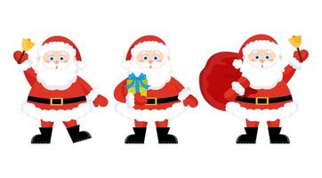 Set of vector illustrations of cute santa claus in flat style. Santa Claus in different poses for your design.