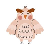 Cartoon owl in doodle style. Vector illustration of a forest owl in flat style. Hand drawn owl.