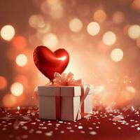 Happy valentine's day concept with red gift box and heart  shaped balloons romantic banner love concept by AI Generated photo