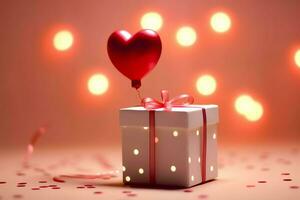 Happy valentine's day concept with red gift box and heart  shaped balloons romantic banner love concept by AI Generated photo