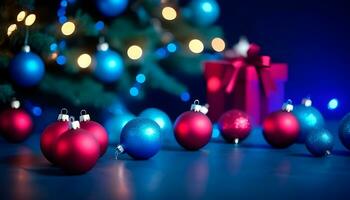 ai generado rojo Navidad color antecedentes con guirnalda y Navidad pelotas ai generado foto