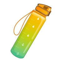 Vector illustration of a water bottle in cartoon style isolated on white background. Reusable eco-friendly tumbler for sport, gym, travel. Plastic vessel for drink with cap.