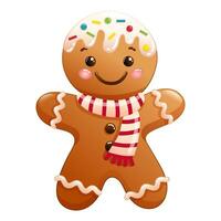 Vector illustration of cute Christmas gingerbread with scarf. Funny winter biscuits on white background