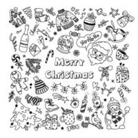 Set of Christmas design fun doodle elements. Vector hand drawn