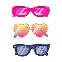 Vector illustration of a set of sunglasses in different shapes and colors isolated on a white background