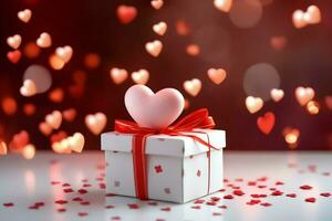 Happy valentine's day concept with red gift box and heart  shaped balloons romantic banner love concept by AI Generated photo