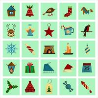 Christmas advent calendar with festive elements. Holiday calendar countdown. Winter month of December. Flat vector illustration.