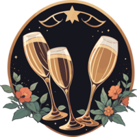 ai gegenereerd nieuw jaar insigne sticker sjabloon met Champagne in glas png