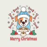 cute dog with coffee cup in his hands vector