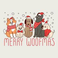 cute illustration of dogs under the snow dogs in christmas costumes for christmas vector