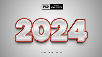 2024 Silber 3d Neu Jahr Text bewirken Design psd