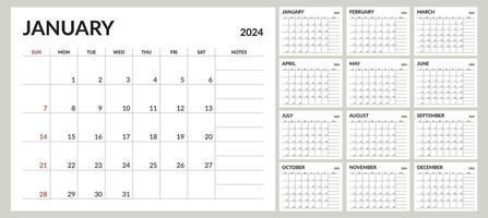 calendario 2024 lleno mes sencillo y moderno vector