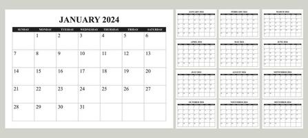 conjunto calendario 2024 con sencillo y moderno diseño vector