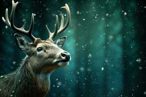 AI generated Majestic reindeer in quiet contemplation beneath a starry sky, merry christmas images photo