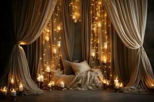 AI generated Creating a magical and intimate atmosphere with ambient string lights, hygge concept photo
