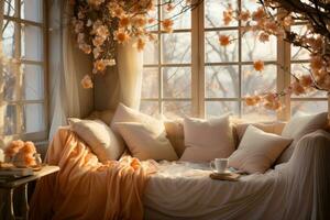AI generated Embracing the serenity of a fog kissed morning in a cozy room, hygge concept photo