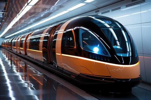 AI generated Future cities connected hyperloop tunnel solutions, futurism image photo