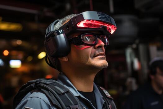 AI generated Immersive training first responders utilizing ar glasses for realistic simulations, futurism image photo