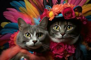 AI generated Whimsical pet parade mini venetian carnival costumes, carnival festival pictures photo