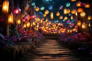 AI generated Chromatic path color changing lanterns at the carnival, festive carnival photos