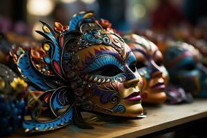 AI generated Craftsmanship on display artisan made carnival masks and costumes, carnival festival pictures photo