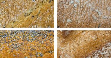 Crusts of different types of bread close up. Macro photo of bread.