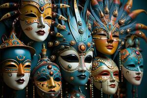 AI generated Venetian fantasia whimsical mask artistic diversity on display, colorful carnival images photo