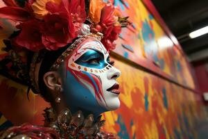 AI generated Venetian carnival redefined contemporary mural artistry, carnival festival pictures photo