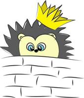 The tiny hedgehog with a crown looks cute vector or color illustration