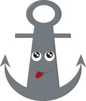 A grey-colored anchor with a smiley face looks cute vector or color illustration