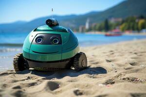 AI generated Futuristic coastal care autonomous robots clearing beaches, futurism image photo