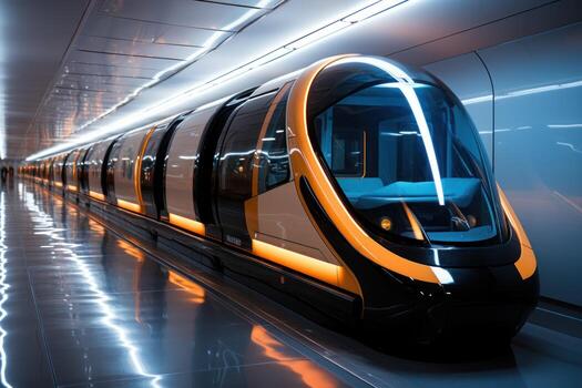 AI generated Futuristic urban mobility hyperloop tunnel network, futurism image photo
