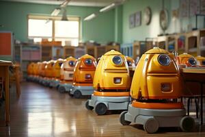 AI generated Hygienic learning spaces robots ensure clean classrooms, futurism image photo